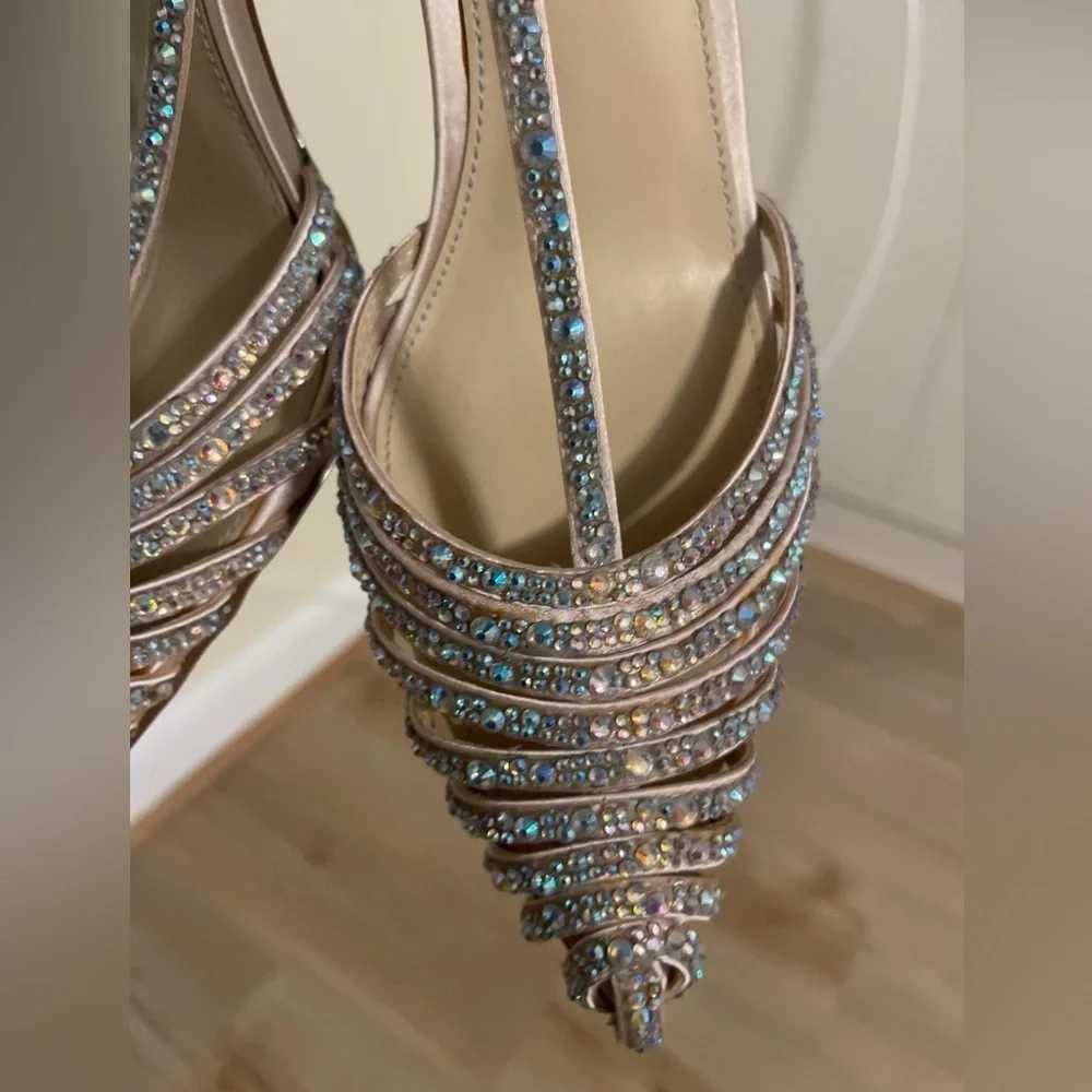 Betsey Johnson Rhinestone Strappy Heels - Cream and Silver Size 8.5